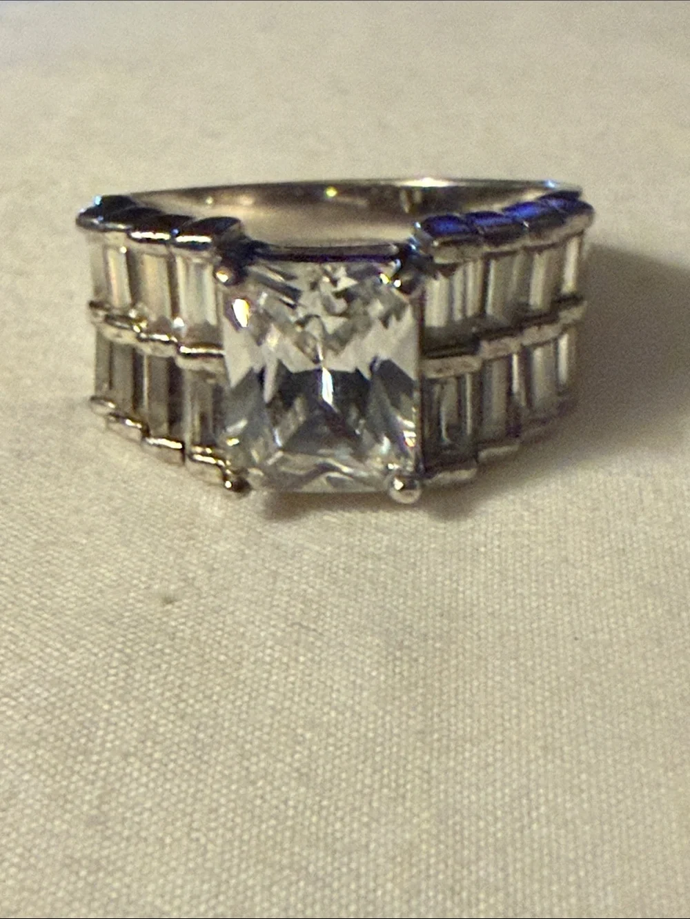 Classic Silver-Tone Clear Stone Statement Ring